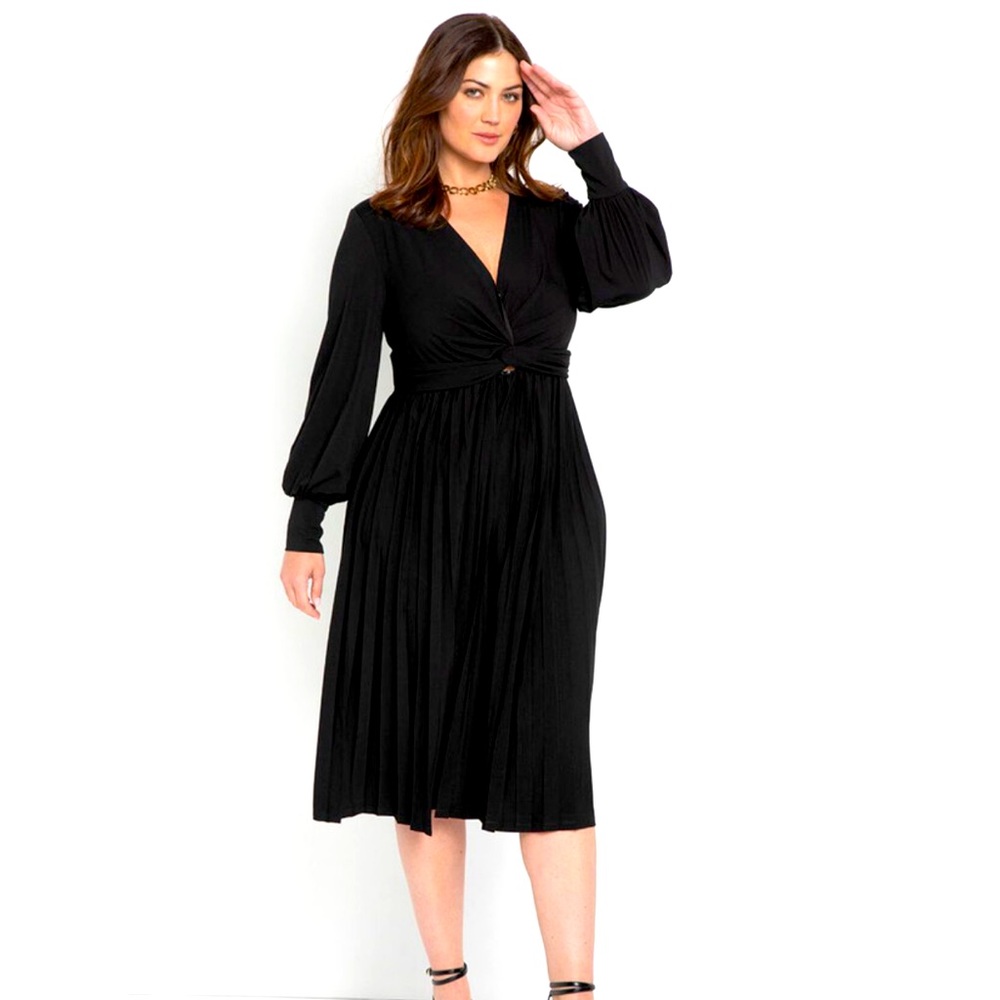 Eloquii Black Knot Front Pleated Skirt Dress Plus Size US 26